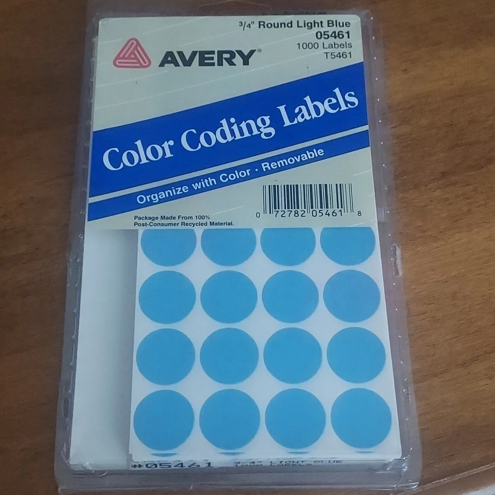 AVERY color coding labels light blue , organize with color , Removable 3/4